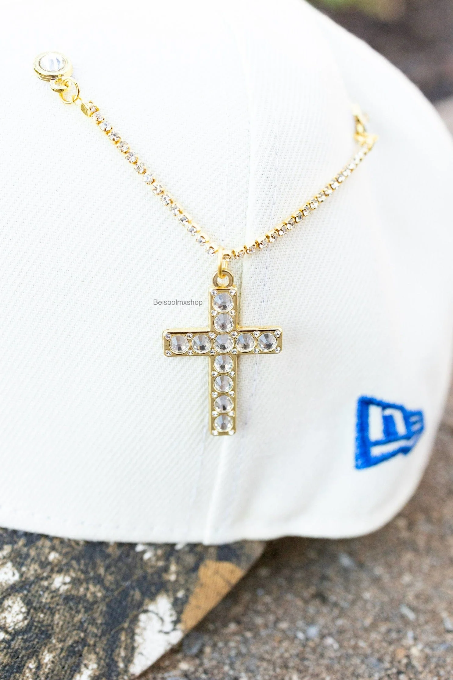 Gold Big rocks cross chain - Image 4